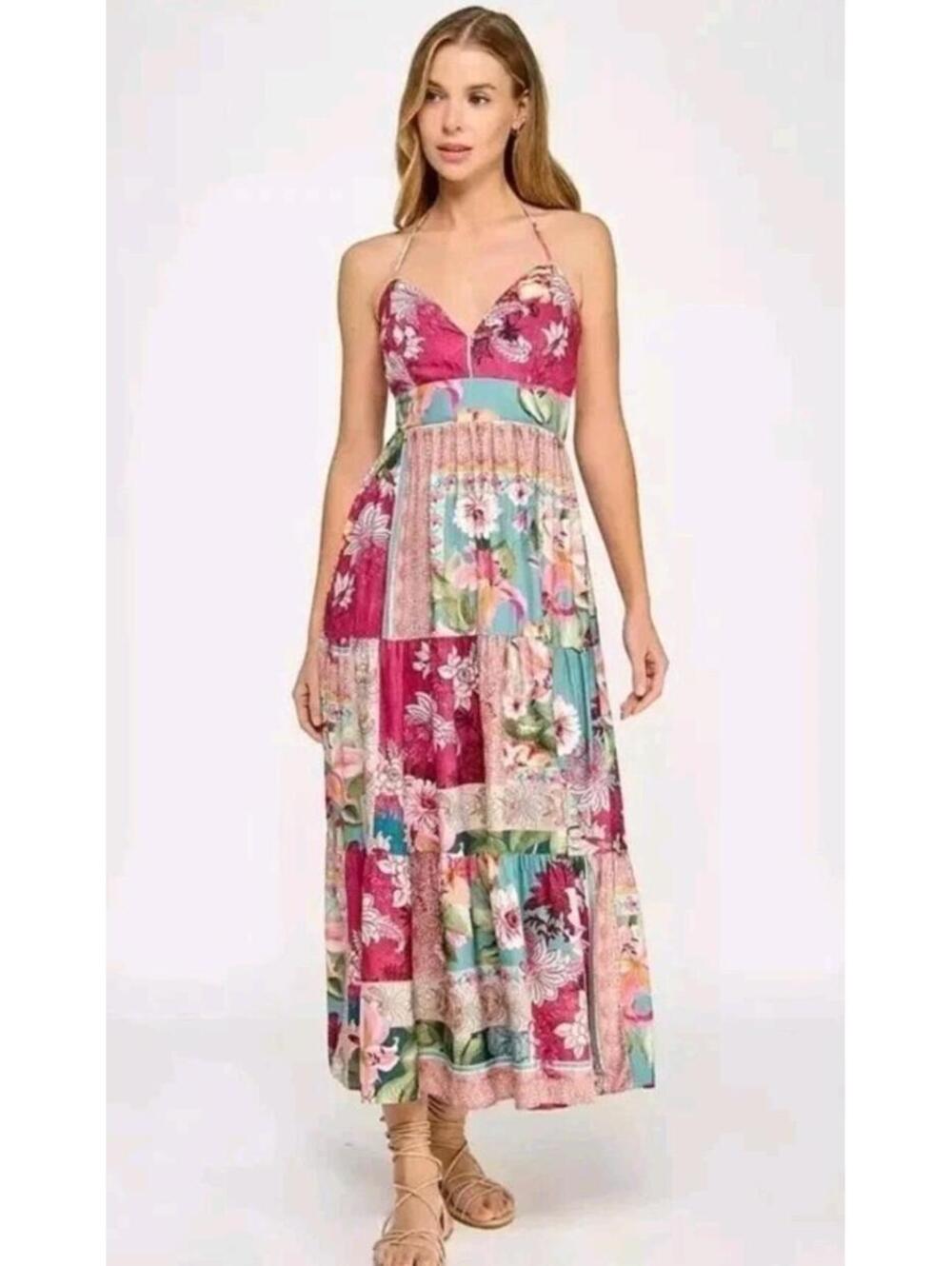 KATIA RAE Metallic Mixed-Print Maxi Dress Juniors' Small Multi Sleeveless NWT #1